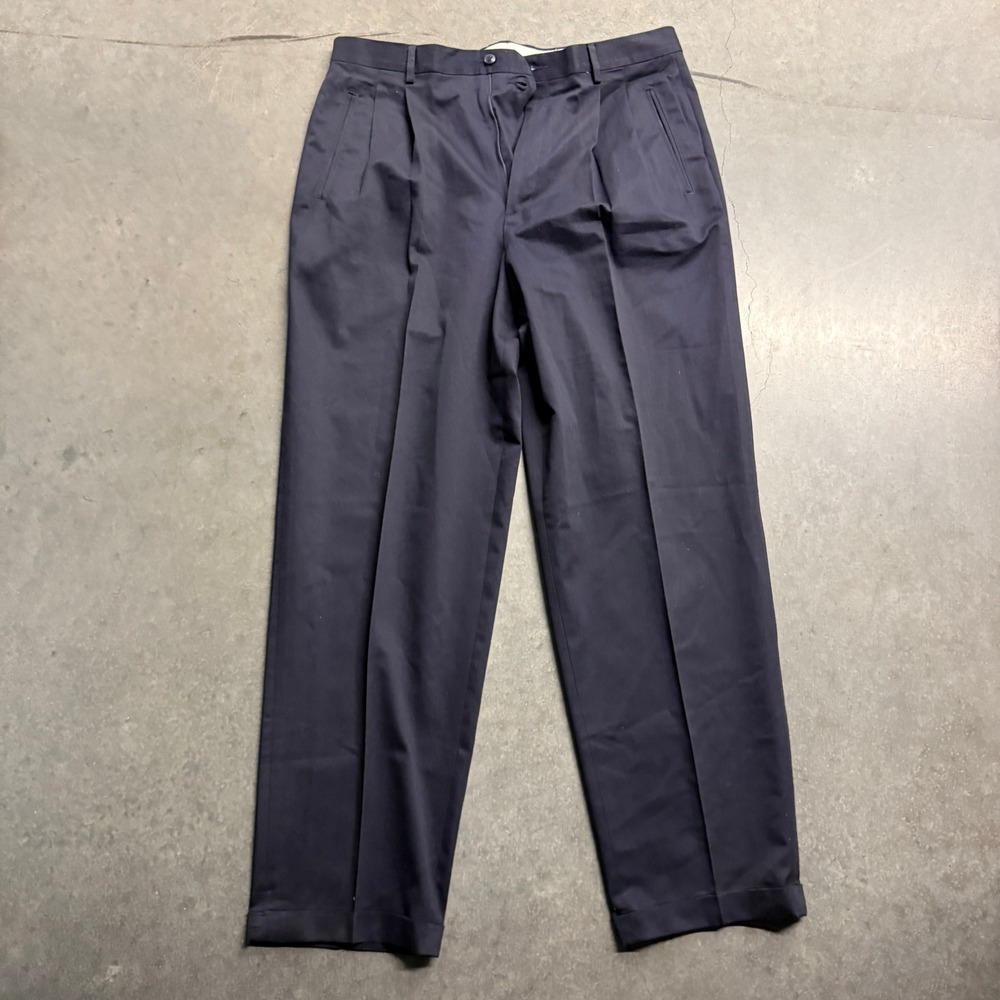 Claiborne Elements Mens Navy Blue Pleated Cuffed Dress Pants 38x34